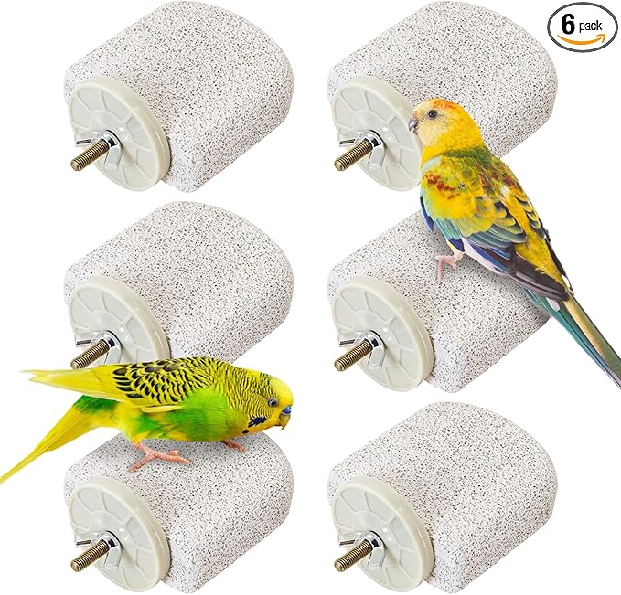 BNOSDM 6 Pcs Small Natural Parrot Beak Grinding Stone Parakeet Chew Toy Calcium Parrot Perch Stand Bird Cage Accessories for Budgies, Cockatiels, Conures, Lovebirds, Canary