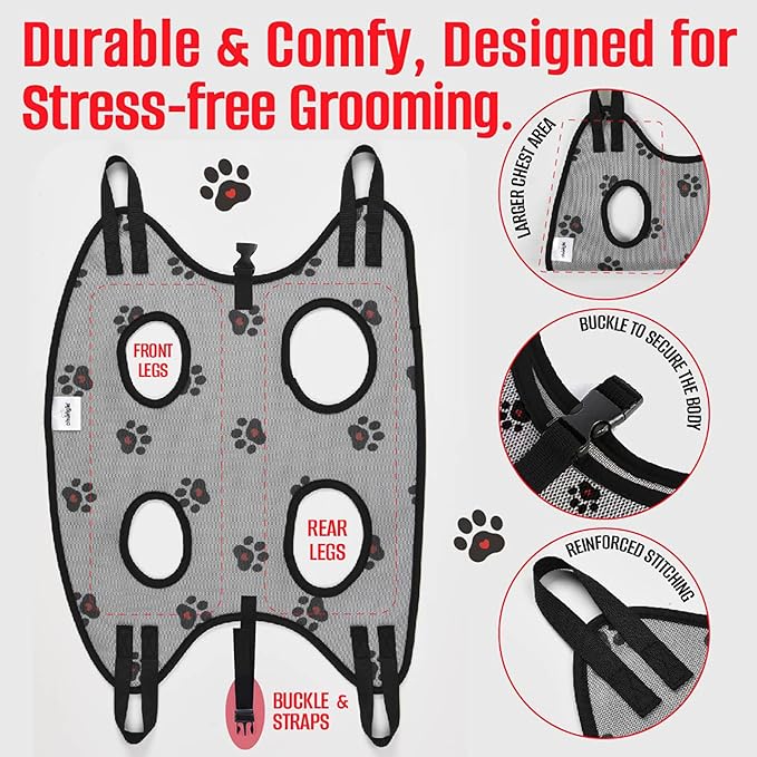 Dog Grooming Hammock for Cats – Pet Restraint for Nail Trimming with Pet Nail Clipper – Dog Sling for Grooming, Pet Hammock for Nail Cutting & Grooming Harness (Legs Spacing: 3.9-8.9”)/Max W:12lb)