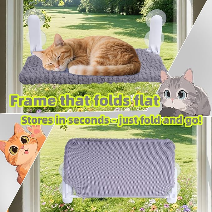 AIWIKIDE Cat Window Perch, Easy Install Bracket, Portable Wall Hammock for Indoor Cat, Grey