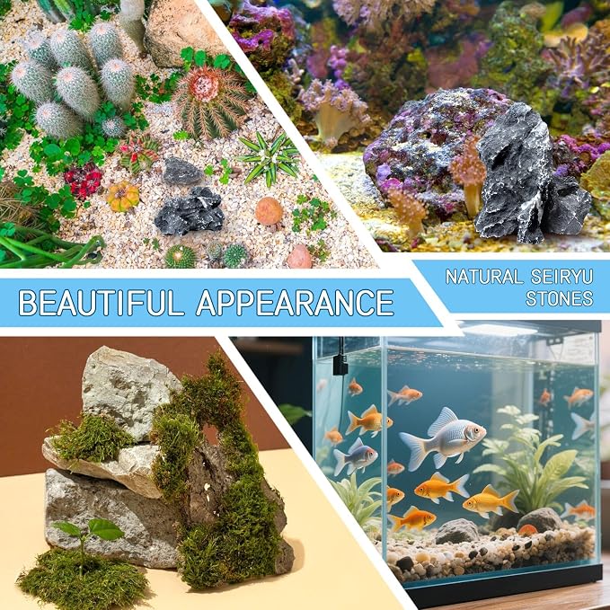 VOKOY 2.5lb Natural Seiryu Stones, Aquarium Rocks Decoration Aquascaping Stone Landscaping Model for Fish Tank Decor Terrariums Paludariums Reptile Enclosures Gardens, 2-6 inches