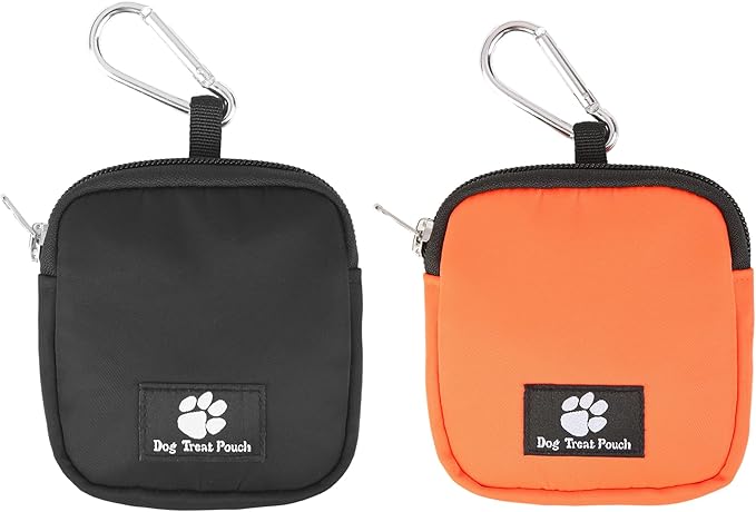 2 Pack Small Dog Treat Carrier Pouch for Leash Dog Training Reward Pouch Snack Bait Bag Puppy Walking Treat Poop Bag Holder, Black & Orange