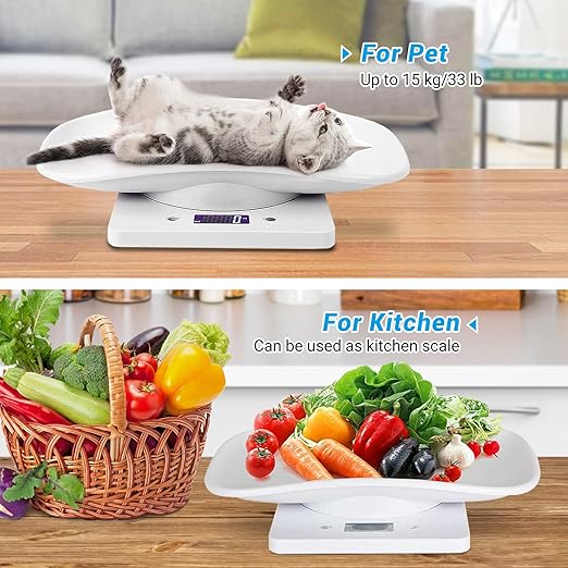 Digital Pet Scale with Tape Measure, Small Animal Scale with LCD Display, Multifunction Kitchen Food Scale, Electronic Puppy Weight Tracking Scale for Kitten, Hamster, Hedgehog, Reptile, Newborn Pet