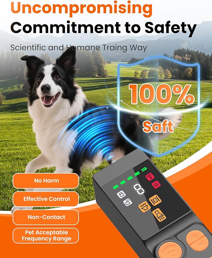 [Digital LED Display] ultrasonic Dog bark Deterrent with 4 Transmitters, 10 Gears Dog Training Device for Large/Medium/Small Dogs, Rechargeable Anti Barking Device & Dog Repellent with Flashlight