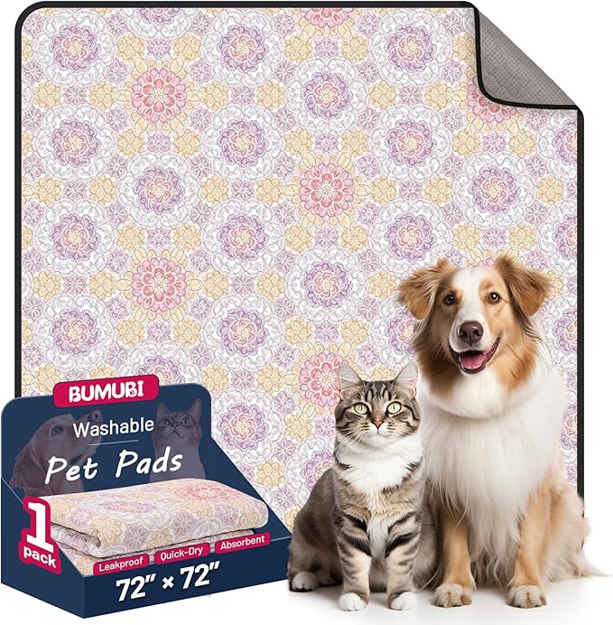 Washable Dog Pee Pads - Absorbent Reusable Puppy Training Pads, Waterproof Leak - Proof & Non - Slip for Crate Whelping Potty Training 72x72 (Pack of 1)