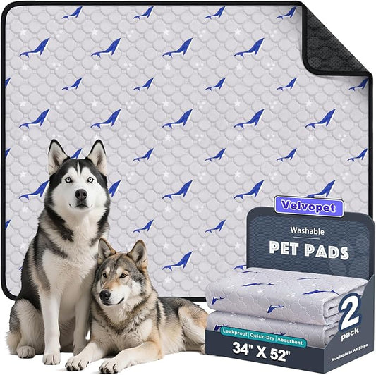 Washable Pee Pads for Dogs, 2 Pack Puppy Pads, Super Absorbent & Leakproof with Anti-Slip Bottom for Dog Training, Crates, Car, Pet Pee Pads, and Furniture Protection,34"x52"