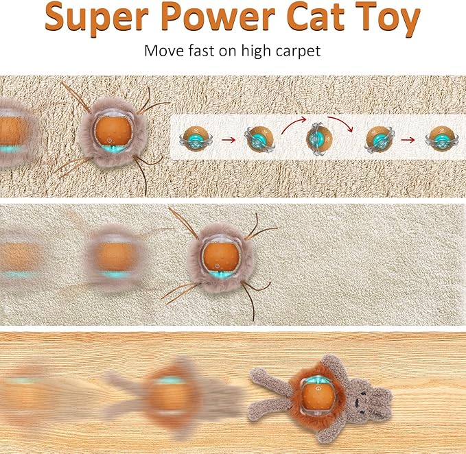 Salodal Interactive Cat Toys for Indoor Cats,Fast Moving Ball with Rabbit Cover,Bird Chirping Toy for Bored Indoor Adult Cats,Automatic Kitten Toys,Smart Self Play Ball,Motion Activated, Rechargeable