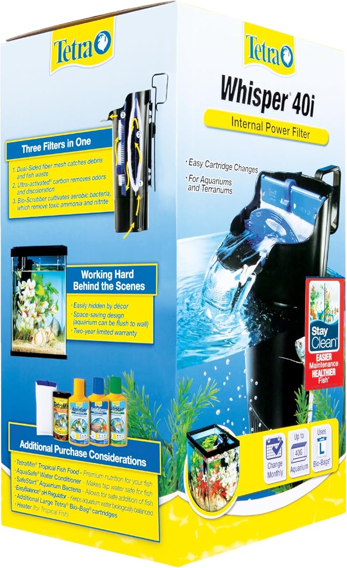 Tetra Whisper Internal Power Filter, Large Bio-Bag Filter Cartridges, 3-Stage Filtration, 20-40 gal (Pack of 12)