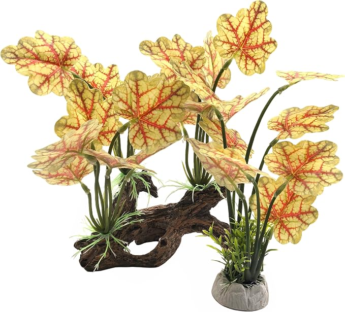 M2cbridge Fish Tank Plastic Soft Grass Artificial Betta Water Plants Yellow | base shaped of tree trunk, zero maintenance, soft without scratching