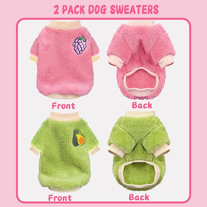 2 Pieces Dog Sweater Dog Clothes for Small Dogs Winter Warm Puppy Coat Fleece Cute Style Thick Pet Clothing (Medium)