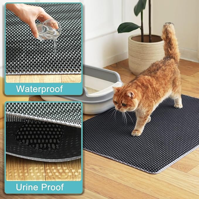 Large Kitty Litter Mat,XL 47x28 inch Cat Litter Mat Litter Trapping Mat,Double Layer Litter Box, Non-Slip Waterproof (Gray)
