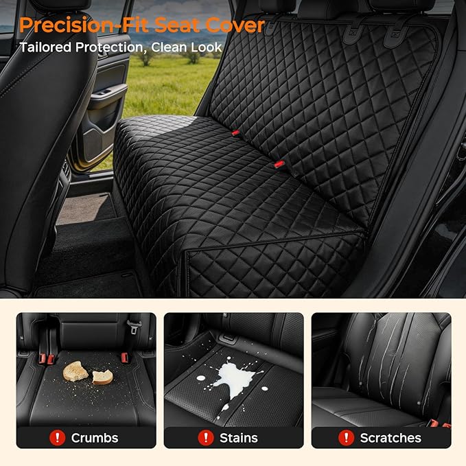 URPOWER Dog Car Seat Cover for Back Seat - Waterproof Non-Slip Car Seat Protector for Dogs Pet, Scratchproof Back Bench Seat Covers for Compact Cars Small SUVs, Black