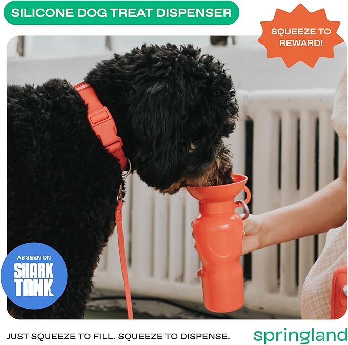 Springer Dog Water Bottle | Portable Travel Drinking Feeder Dispenser for Dogs & Puppies | As Seen on Shark Tank | Leak-Proof Bowl | BPA-Free | Outdoor Walking, Hiking & Travel | 22oz Classic Poppy