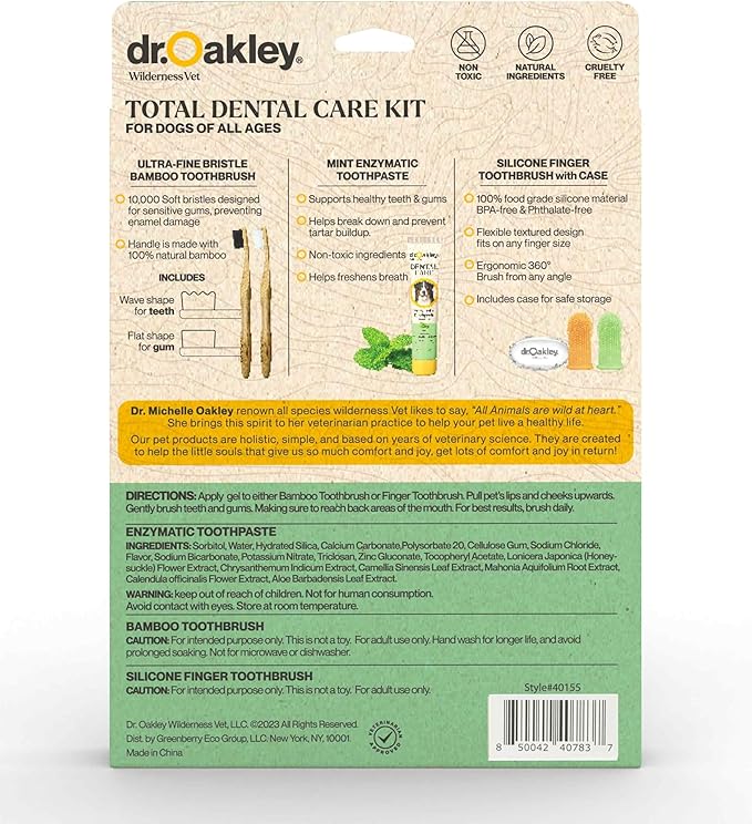 Dr. Oakley Dental Toothbrush Kit for Dogs & Cats - Finger Brush for Small Pets and Soft Brushes for Large or Older Natural and Safe Mint Flavor