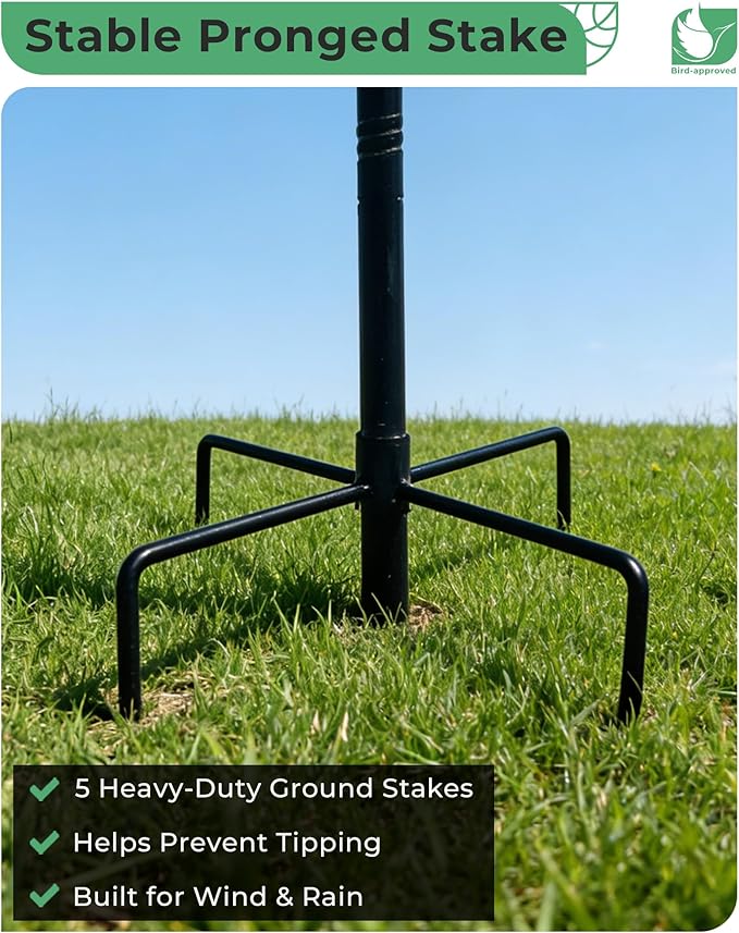Metal Bird Bath for Outside, 3" Deep 12" Dia Removable Bowl, 36" H Garden Bird Bath | Stable 5-Prong Stake, Rust-Resistant, Easy Clean Outdoor Birdbath for Yard Lawn Patio