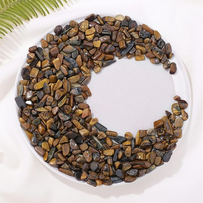 Tiger Eyes Aquarium Gravel Rocks Natural Tumbled Healing Crystal Chips Bulk Gemstones Tumbled Crushed Stones for Fountain Vase Filler Planters Decorative Fish Tank Potted Reiki Energy Balancing 0.44lb