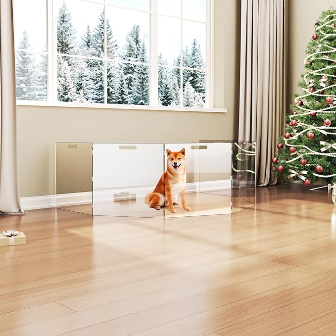 Acrylic Pet Playpen Gate for The House Doorways, Acrylic Pet Gate for Dogs, Freestanding, Clear (6 Panel)