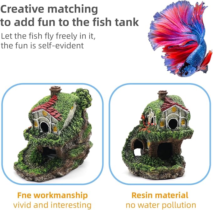 relaqcc Aquarium Decor Hideaway Cave, Betta Fish Tank House Accessories for Amphibians, Goldfish, Shrimp, Conch