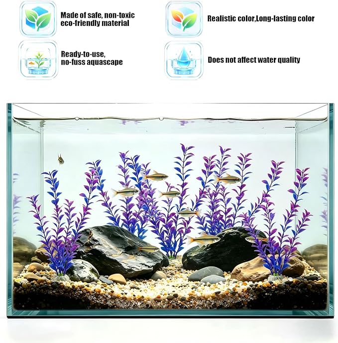 10 Pcs Artificial Aquarium Plants, Plastic Aquatic Plant Decor for Fish Tank, Stream Tank, Aquarium Landscape Decoration (25cmpg-Purple)