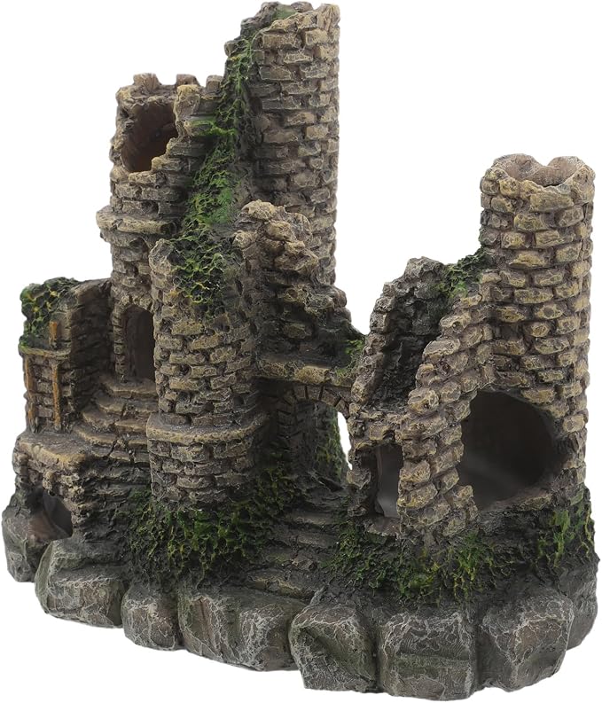 STOBAZA Resin Castle Aquarium Ornament Hideout for Fish and Reptiles | Realistic Layered Styling, Home Aquarium Decor Centerpiece, Sturdy Resin Build, Small Shelter for Tanks