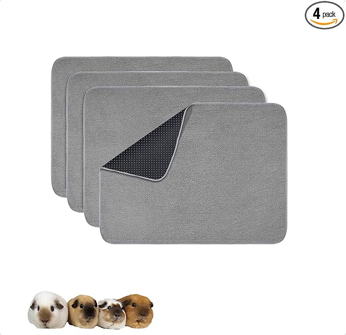 Guinea Pig Cage Liner, 4 Pack - Washable, Reusable, Leakproof Fleece Bedding Pads for Small Animals with Anti-Slip Bottom - for Midwest Kitchen/17''X23'' Area, Gray