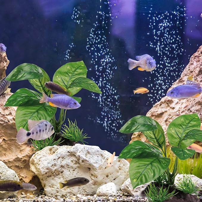 Moonorange Reptile Artificial Plants, Terrarium Plants Decorations Supplies, Aquarium Fish Tank Plant, Amphibian Habitat Hideout Tank Accessories (M Set-4pcs/F)