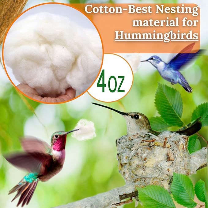 Hummingbird Nesters - Bird Nesting Material Holder for Wild Birds Wrens Finches - Cotton Refill - White