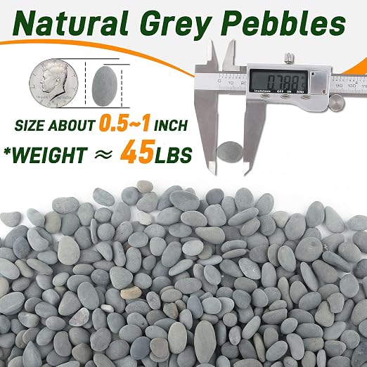 Quibbay 5 lbs Mexican Beach Pebbles, 0.4-1 Inch Natural River Rocks for Indoor Plants Vase Fish Tank Aquarium Fountain, Decorative Stone for Landscaping Garden Paving Walkways Backyard, Grey