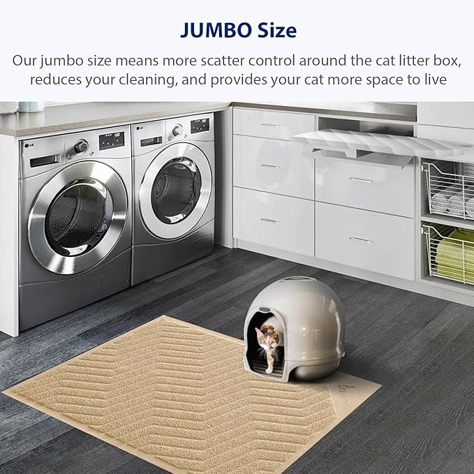 WePet Cat Litter Box Mat(No. 02-2), Kitty Premium PVC Pad, Durable Trapping Rug, Phthalate Free, Urine-Resistant, Scatter Control, XXL 47 x 36, Beige