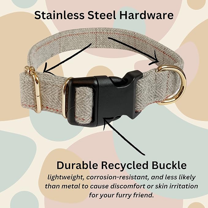 Pawsitive Wool Dog Collar - Hypoallergenic Dog Collar, Great Dog Collar for Sensitive Skin, Soft Collar for Dogs, Soft Organic Dog Collar Eco-Friendly (Medium, Beige and Leash)
