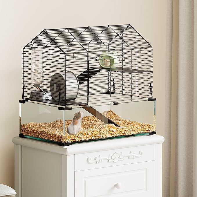 Hamster Cage Starter Kits, Guinea Pig Cage with 3-Layer Platform,Wheel,Water Bottle, Hideout,Bowl Accessories, Pet Rat Cage for Chinchillas, Hedgehog, Syrian, Gerbil-Chew Proof Metal