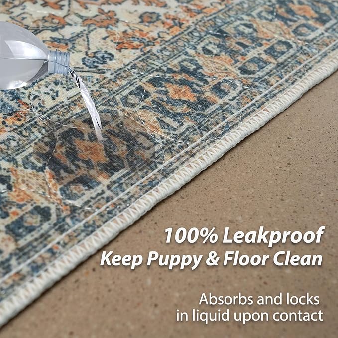 nunubaby Washable Pee Pads for Dogs, Stylish, Non-Slip and Leak-Proof Pee Pads. Reusable Potty Pads for Dogs for Crates and Floors.(Beige/Multi, 18" x24" )