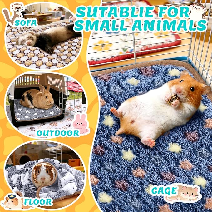 Eilyliafe 6 Pcs Guinea Pig Blankets Bedding Small Animal Cage Liners Sleep Mat Absorbent Reusable Pet Pee Bedding Pad Cover for Hamster Ferret Chinchilla Rabbit Hedgehog (14 x 28 Inch)