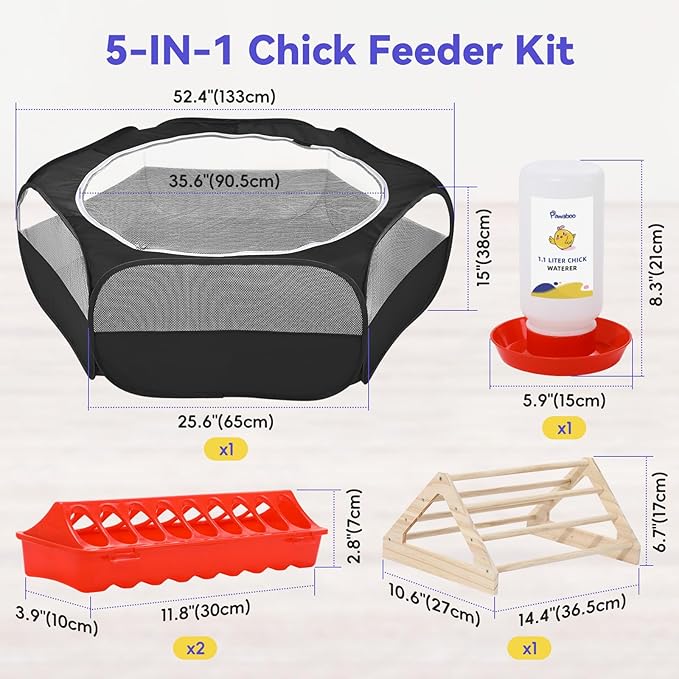 Pawaboo Chick Brooder Box for Chick Starter Kit, Brooder Pen/Chicken Supplies Brooders Box with Chicks Perch Brooding Up to 15 Chicks, Duck and Quail, Black