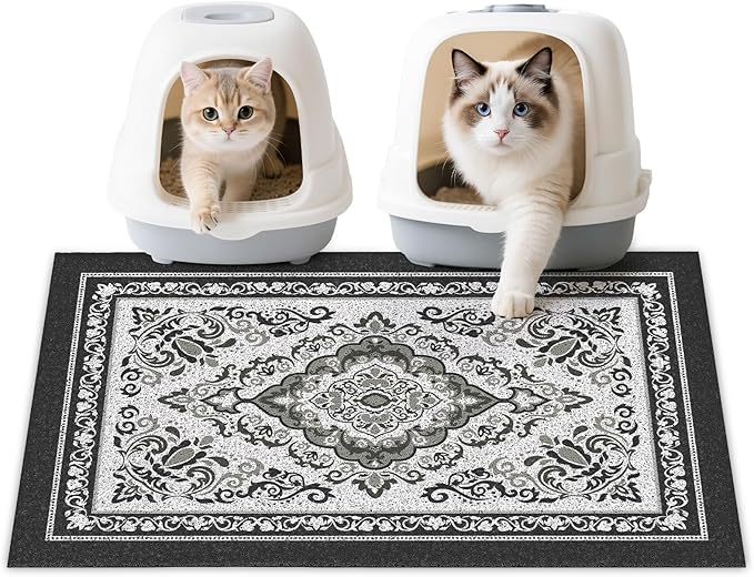 Unicorn Catcher Cat Litter Mat 33" x 22" Non-Slip Litter Box Mat Washable Litter Catcher Mat for Litter Box Indoor Food Mat Supplies Essentials, Black