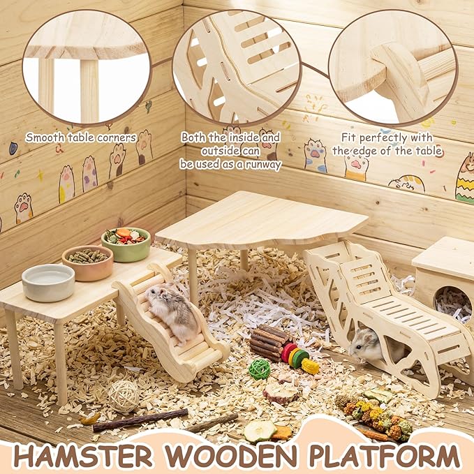BreezeHug 4 Pcs Hamster Platform Hideout Wooden Tunnel Ladder Playhouse Hamster Game Climbing Toy with Platform Cage Accessories for Pets Dwarf Syrian Mice Degus Gerbils Squirrel(Tunnel)
