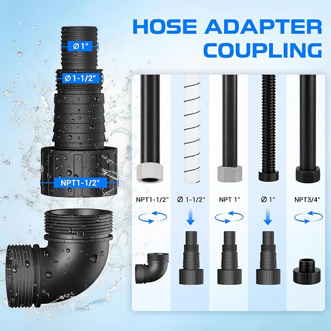 1HP Submersible Sump Pump, 5300GPH High Flow Dirty Clean Submersible Water Pump with Automatic Float Switch, 26FT Long Cord for Swimming Pool, Flooded Basement, Rooftop, Garden Water Removal