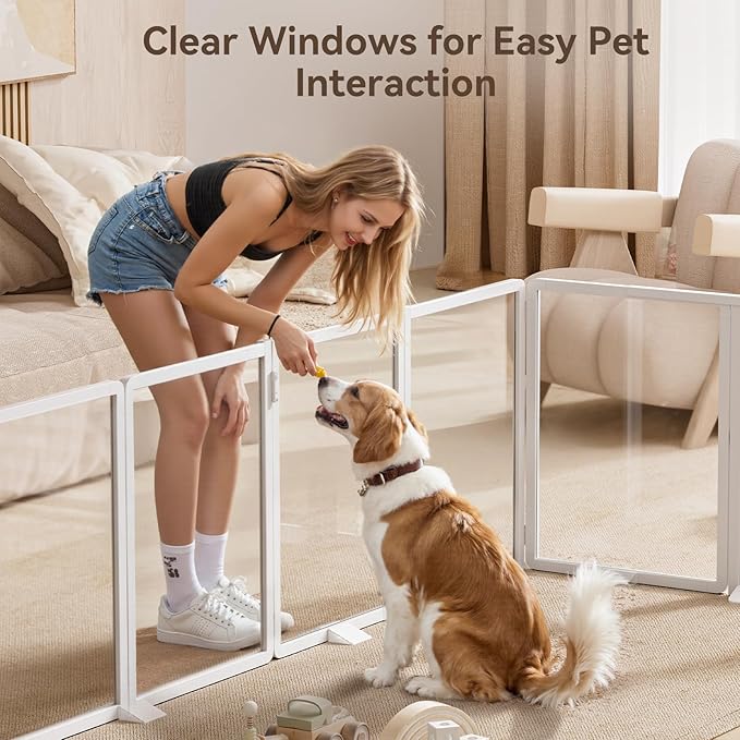 25.6”H Clear Dog Playpen Indoor, Thick Plastic Puppy Pet playpen with Lock Door, Foldable Transparent Dog Fence Enclosure for Small Medium Cat Rabbit Whelping, 10 Panel