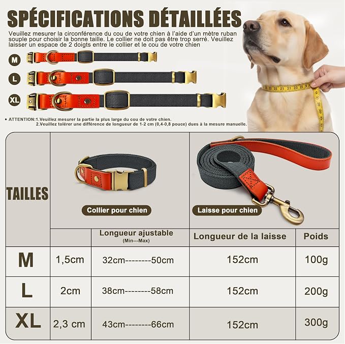 Dog Collar and Leash Set with Metal Quick Release Buckle, Adjustable, Breathable Nylon, Durable, Soft and Comfortable, No Pull for Walking and Training, Blue-Black, XL (16.9"-26")