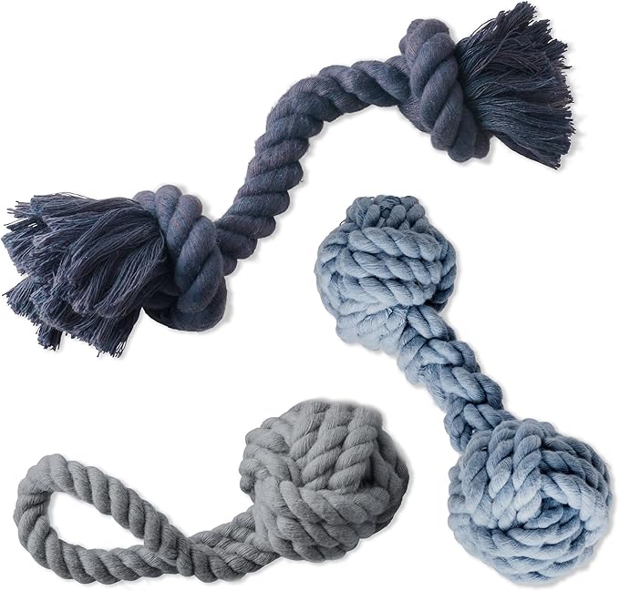 Pet Passion Brady The Rope Tug Toy 3-Pack Organic Cotton Dog Rope Pull Toys for All Pet Breeds, Navy Ombre, One Size