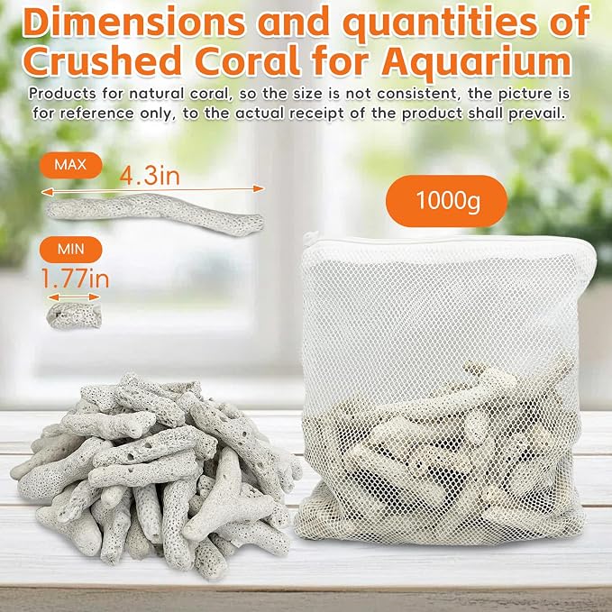 kathson 2.2lb Crushed Coral for Aquarium Crushed Coral for Freshwater Aquarium Corals for Fish Tank to Raise ph Filter Media for Fish Tank with Mesh Bag for Fish Tank Filter Media Decorations
