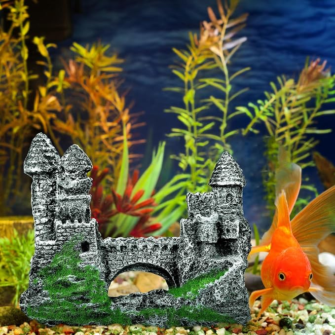 Milisten Aquarium Castle Decoration, Fish Tank Castle Ornaments for Small Fish Shrimp Hide Caves House Betta Hideout for Shrimp Turtle Guppy Crabs, Medium
