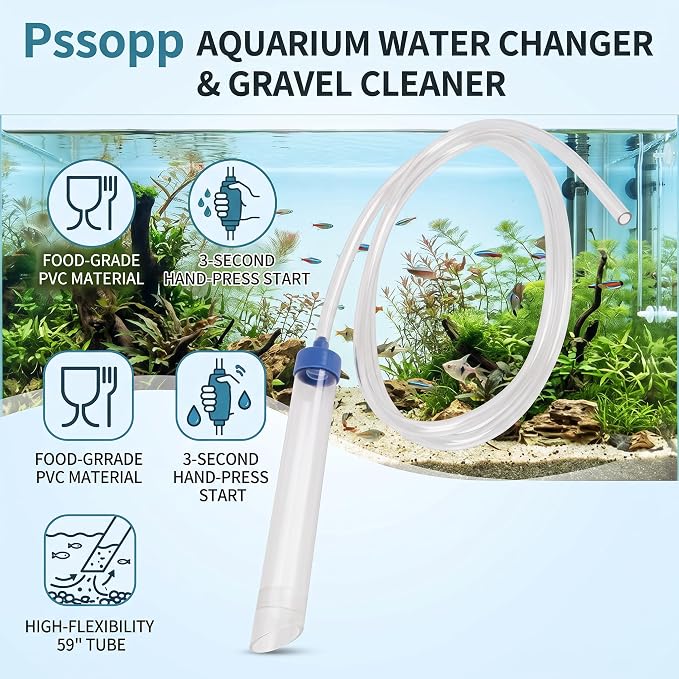 Aquarium Manual Water Changer Gravel Cleaner, Water Filter Syphon Tube Fluids Transfer Tool PVC Sand Vacuum Cleaning Pump Fish Cleaning Tool with 59in Long Pipe