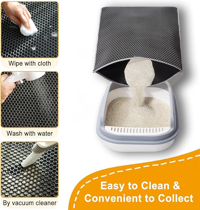 Cat Litter Mat Litter Trapping Mat,Cat Litter Box Mat for Floor 32"x22", 2 Layer Llitterbox Mats for Pet kitty,Litter Rug Catcher,Waterproof Urine Proof, Clean Easily, Collapsable, Medium