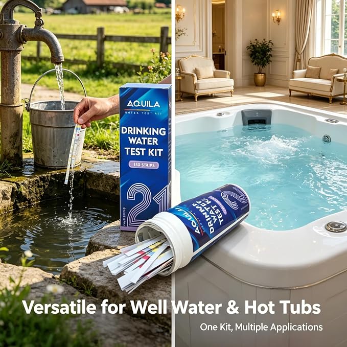 Drinking Water Test Kit 21 in 1, 150CT Water Testing Strips for Home Tap | Well Pool Fish Tank City Water Tester for Hardness, pH, Iron, Copper, Chlorine, Nitrite, Lead, Alkalinity, Flouride, & More