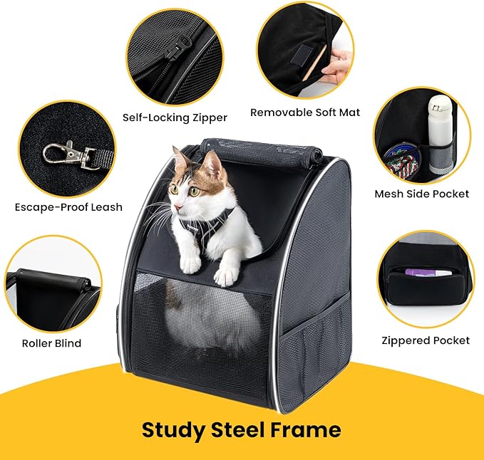Conlun Cat Backpack Carrier for Small Dogs and Cats Fit Up to 15 Lbs,Small Dog Backpack, Foldable with 3-Side Mesh Windows, Pet Carrier for Travel & Hiking Friendly，Black