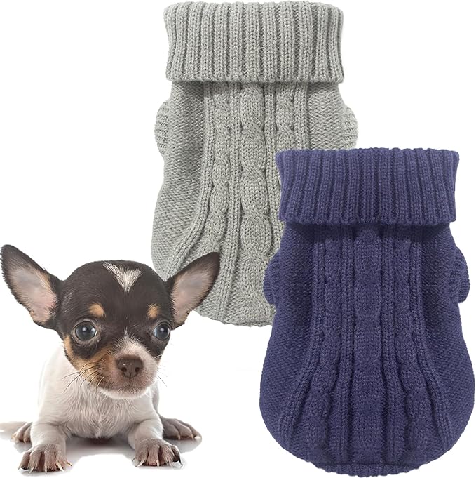 2 Pieces Dog Sweaters for Small Dogs, Chihuahua Yorkie Sweater, Dog Clothes for Small Dogs, Winter Warm Pullover Sweaters, Pet Cat Sweater Cold Weather Puppy Clothes Outfits (X-Small)