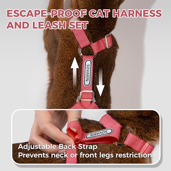 Cat Harness and Leash Set - Red Lightweight Soft Kitten Harness Escape Proof, Adjustable Travel Pet Harness for Walking，Easy Control Comfortable Outdoor (Red, One Size Fits All)