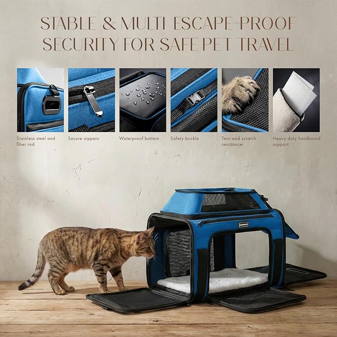 Top-Expandable Pet Carrier with Treat & Pet Window,18x11x11 Inch Delta American United Airline Approved,Soft-Sided Dog Carrier for Small Dogs and Cats,Travel Cat Carrier with Locking Safety Zippers