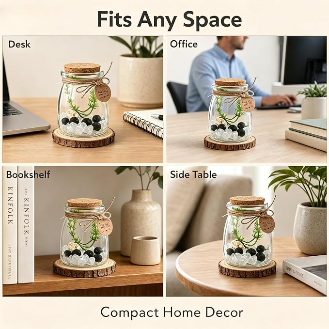 Moss Balls Glass Terrarium Kit,5 Pcs Lucky Moss Balls Pets,White Crystal,Artificial Plants,Aquarium Decor DIY Starter with Moss for Adults and Kids, Green Decor
