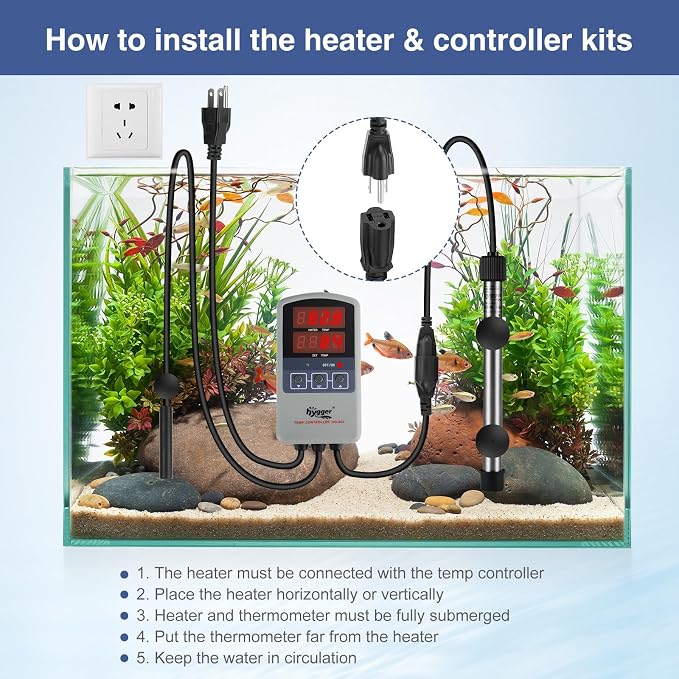 hygger 50W Titanium Aquarium Heater for Salt Water and Fresh Water, Digital Submersible Heater with External IC Thermostat Controller and Thermometer, for Fish Tank 5-10 Gallon